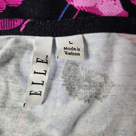 Elle Women's Sleeveless Floral Print Dress Size Large Black/Pink/Blue Casual - Picture 10 of 10